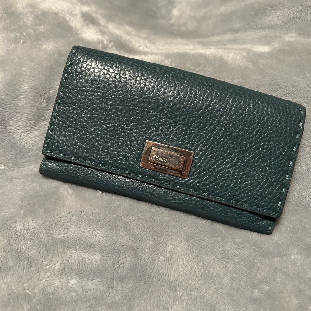 FENDI Peekaboo Selleria Teal Leather Wallet